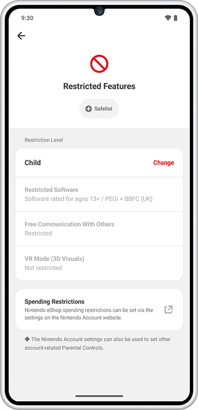 Features that can be restricted