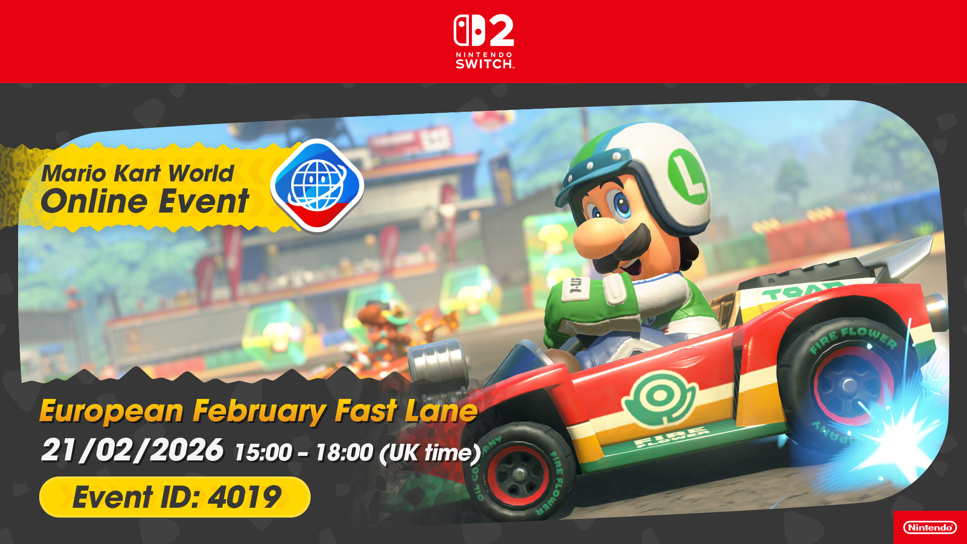 Race for first place in the latest Mario Kart World European online event!